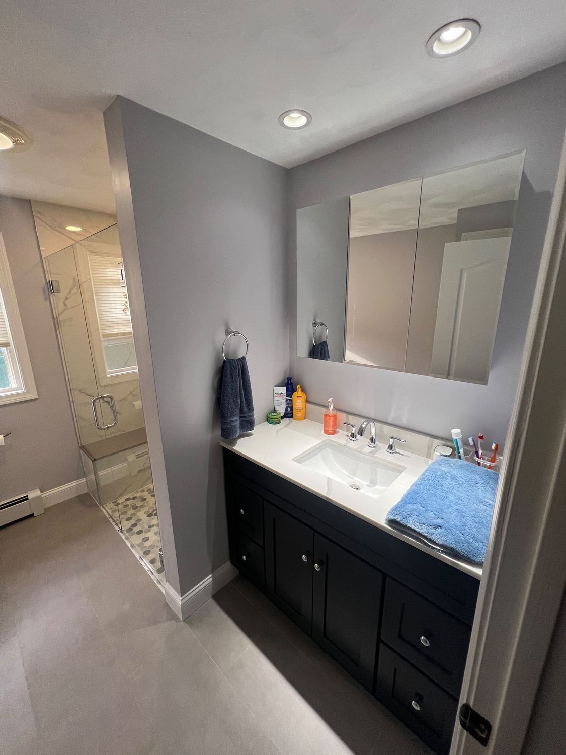 Split-Level Baths and Staircase