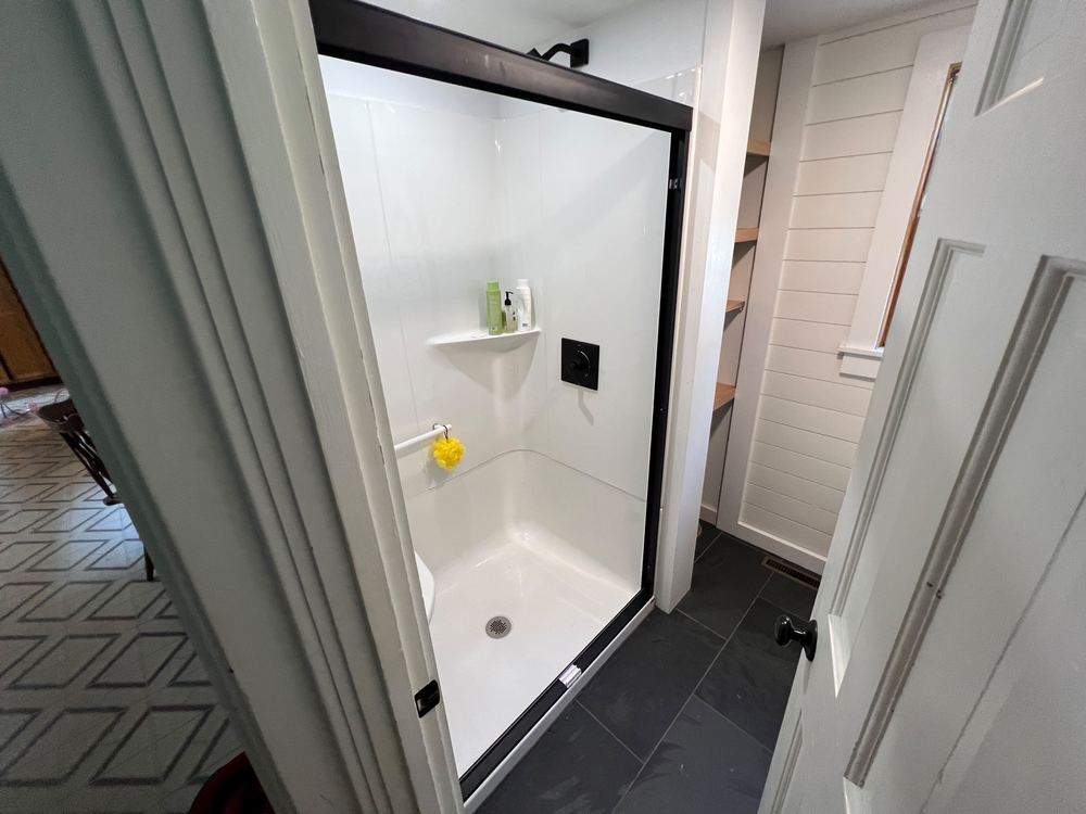 Green Boiserie Bath with Hex Floor